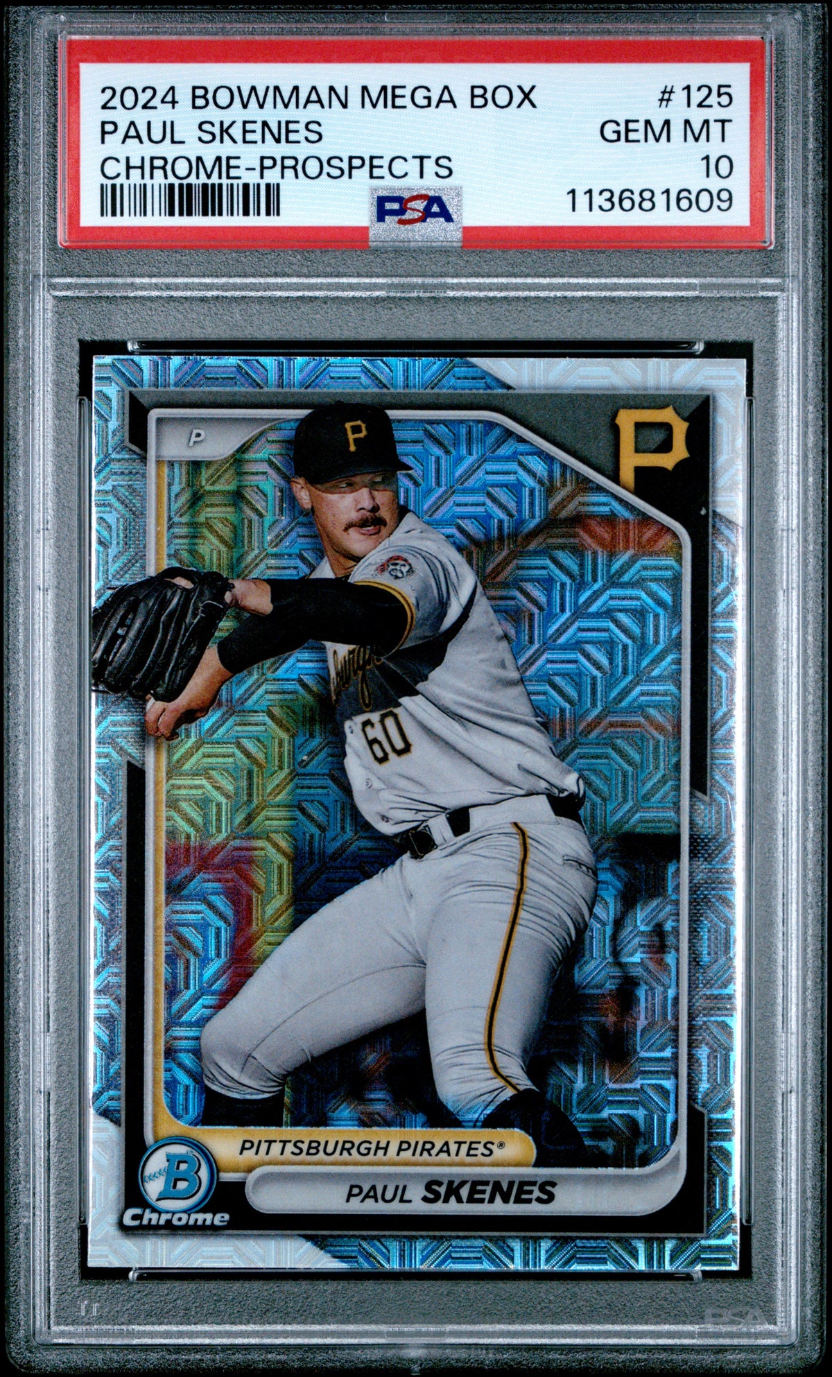 Paul Skenes 2024 Bowman Mega Box Chrome Prospects Pittsburgh Pirates Baseball Rookie Card #125 Graded PSA 10 Cert #113681609-Powers Sports Memorabilia