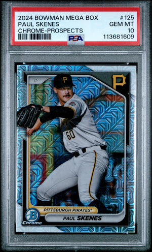 Paul Skenes 2024 Bowman Mega Box Chrome Prospects Pittsburgh Pirates Baseball Rookie Card #125 Graded PSA 10 Cert #113681609-Powers Sports Memorabilia