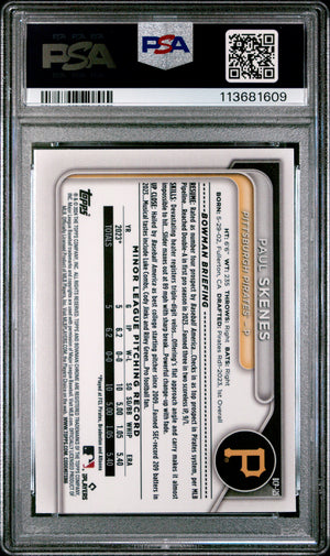 Paul Skenes 2024 Bowman Mega Box Chrome Prospects Pittsburgh Pirates Baseball Rookie Card #125 Graded PSA 10 Cert #113681609-Powers Sports Memorabilia
