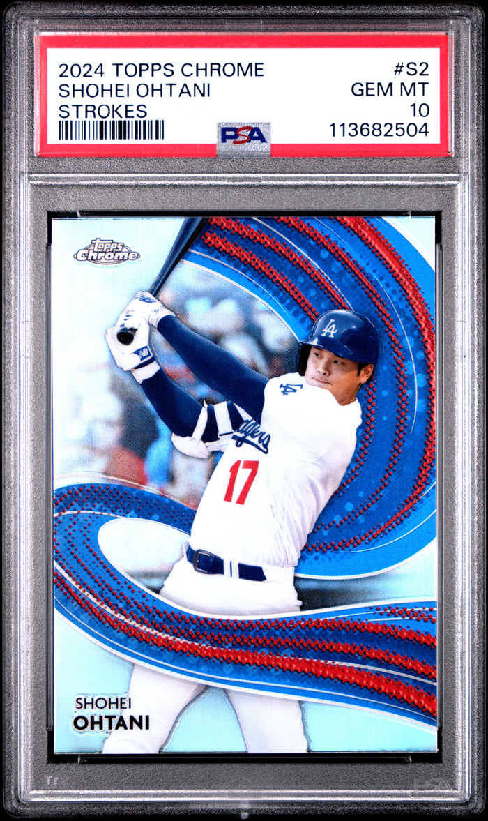 Shohei Ohtani 2024 Topps Chrome Strokes Baseball Card #S2 Graded PSA 10 Cert #113682504-Powers Sports Memorabilia