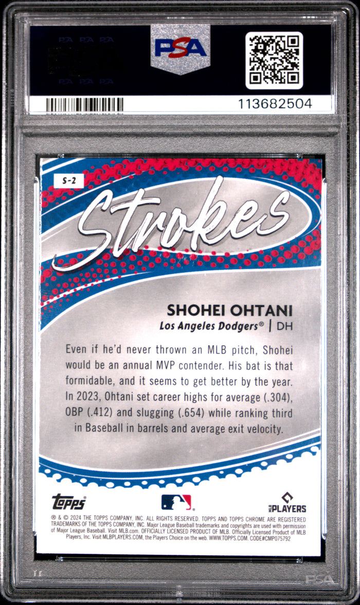 Shohei Ohtani 2024 Topps Chrome Strokes Baseball Card #S2 Graded PSA 10 Cert #113682504-Powers Sports Memorabilia