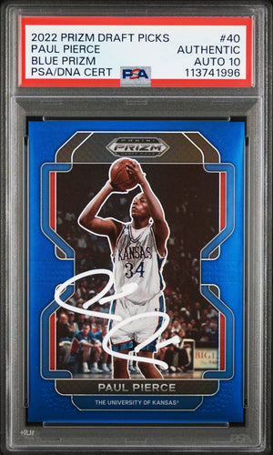 Paul Pierce 2022 Panini Prizm Blue Signed Card #40 Auto Graded PSA 10 100/199-Powers Sports Memorabilia