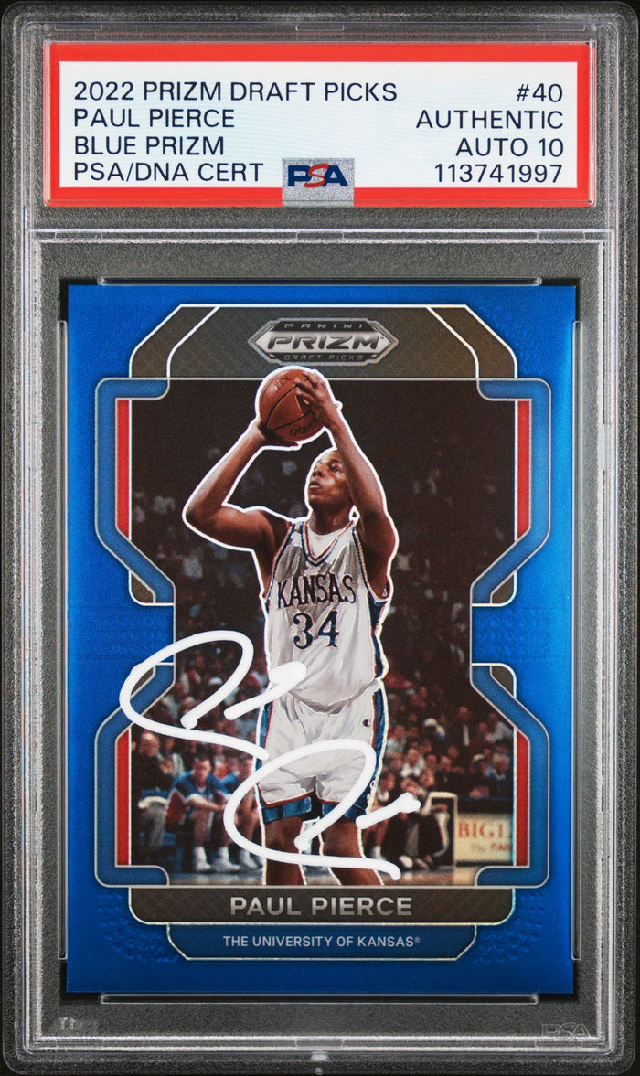 Paul Pierce 2022 Panini Prizm Blue Signed Card #40 Auto Graded PSA 10 7/199-Powers Sports Memorabilia