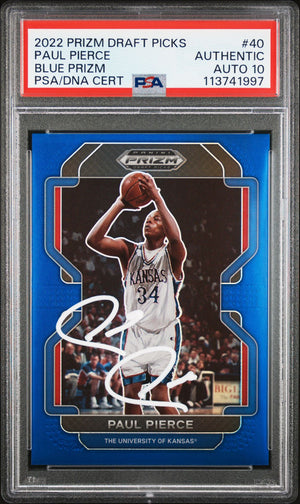 Paul Pierce 2022 Panini Prizm Blue Signed Card #40 Auto Graded PSA 10 7/199-Powers Sports Memorabilia