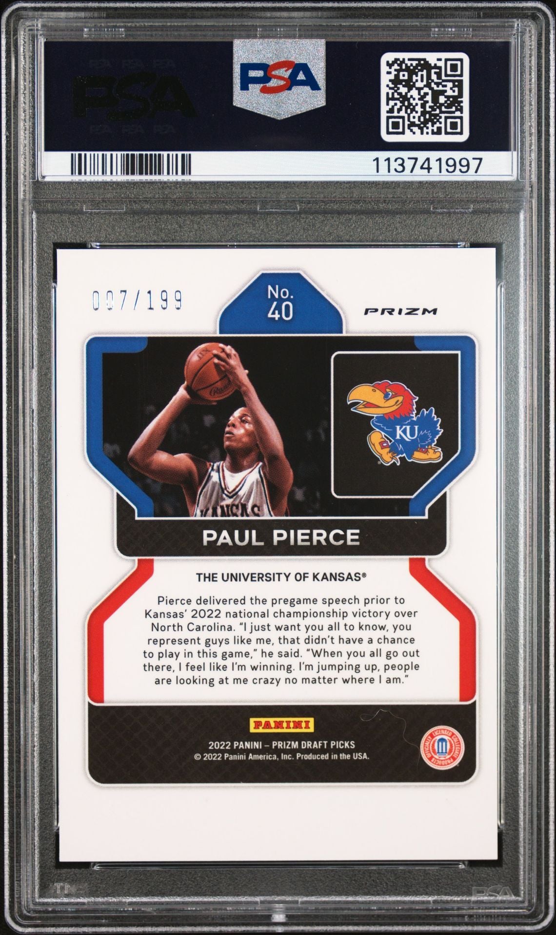 Paul Pierce 2022 Panini Prizm Blue Signed Card #40 Auto Graded PSA 10 7/199-Powers Sports Memorabilia