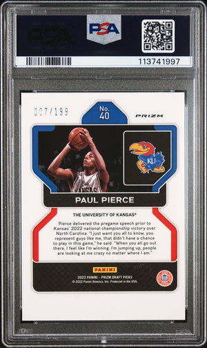 Paul Pierce 2022 Panini Prizm Blue Signed Card #40 Auto Graded PSA 10 7/199-Powers Sports Memorabilia