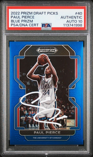 Paul Pierce 2022 Panini Prizm Blue Signed Card #40 Auto Graded PSA 10 73/199-Powers Sports Memorabilia