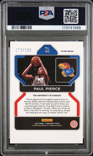 Paul Pierce 2022 Panini Prizm Blue Signed Card #40 Auto Graded PSA 10 73/199-Powers Sports Memorabilia