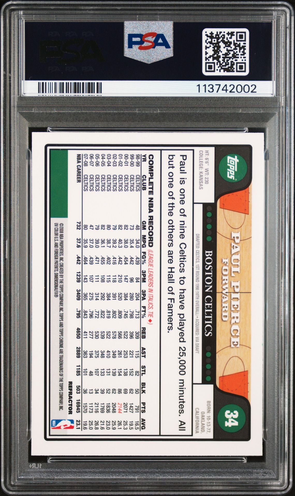 Paul Pierce 2004 Topps Chrome Refractor Signed Card #34 Auto Graded PSA 9 742003-Powers Sports Memorabilia