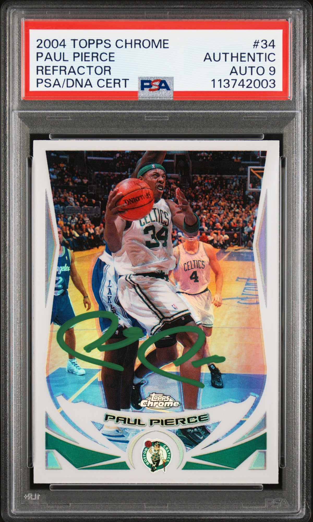 Paul Pierce 2004 Topps Chrome Refractor Card #34 PSA Auto 9-Powers Sports Memorabilia