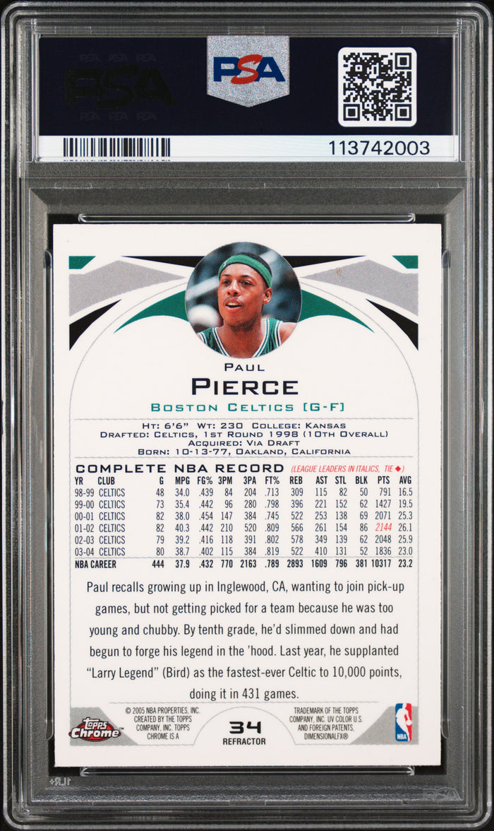 Paul Pierce 2004 Topps Chrome Refractor Card #34 PSA Auto 9-Powers Sports Memorabilia