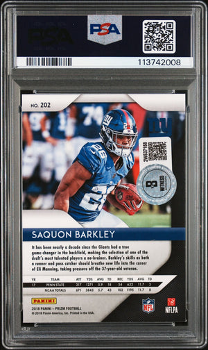 Saquon Barkley 2018 Panini Prizm Signed Rookie Card #202 Auto Graded PSA 10 2008-Powers Sports Memorabilia