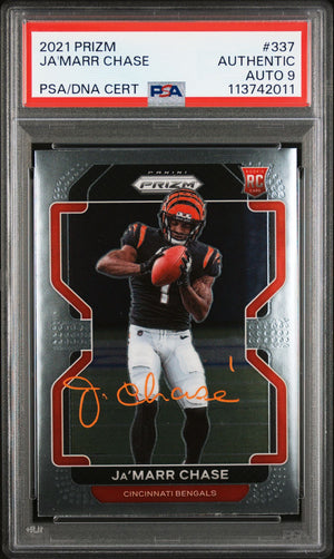 Ja'Marr Chase 2021 Panini Prizm Signed Rookie Card #337 Auto Graded PSA 9 742011-Powers Sports Memorabilia