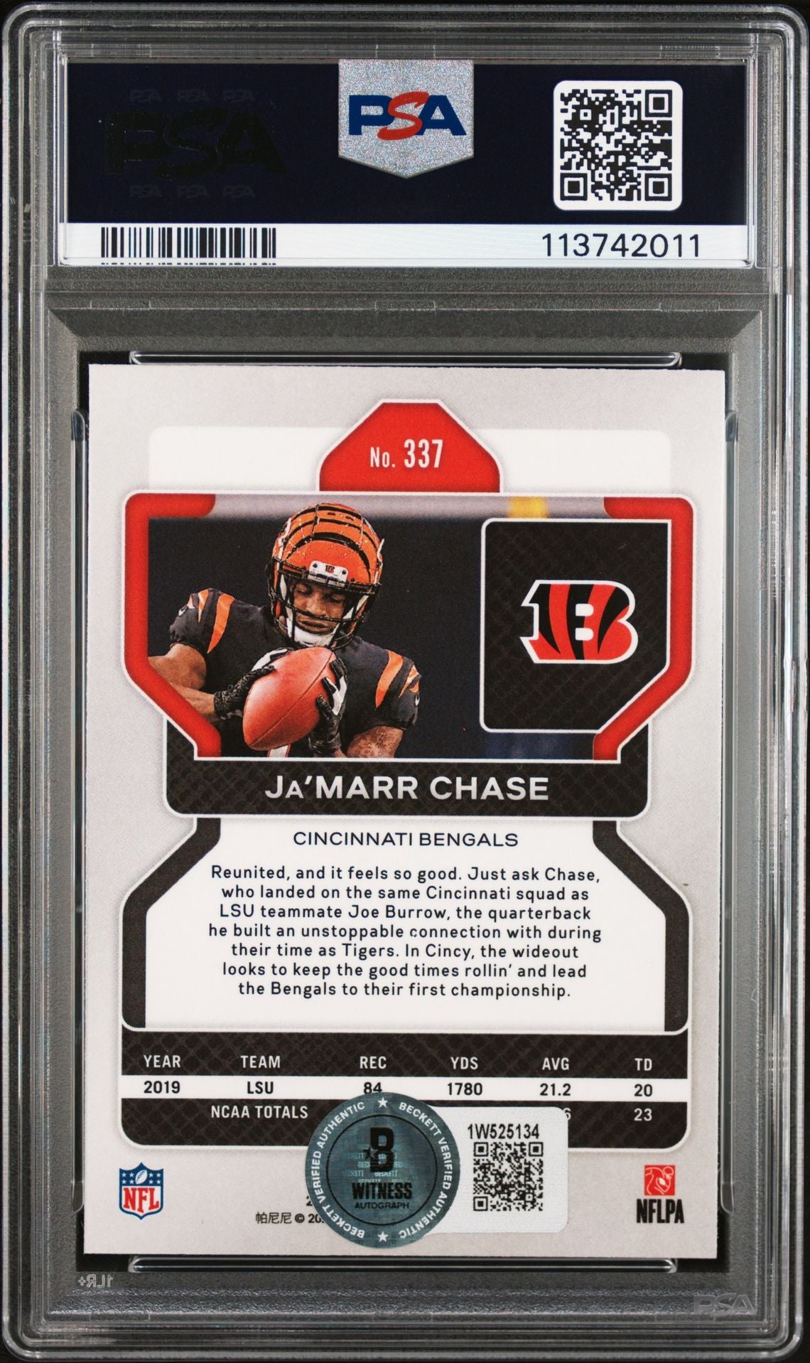 Ja'Marr Chase 2021 Panini Prizm Signed Rookie Card #337 Auto Graded PSA 9 742011-Powers Sports Memorabilia