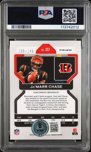 Ja'Marr Chase 2021 Panini Prizm Orange Rookie Card #337 Auto PSA 10 235/249-Powers Sports Memorabilia