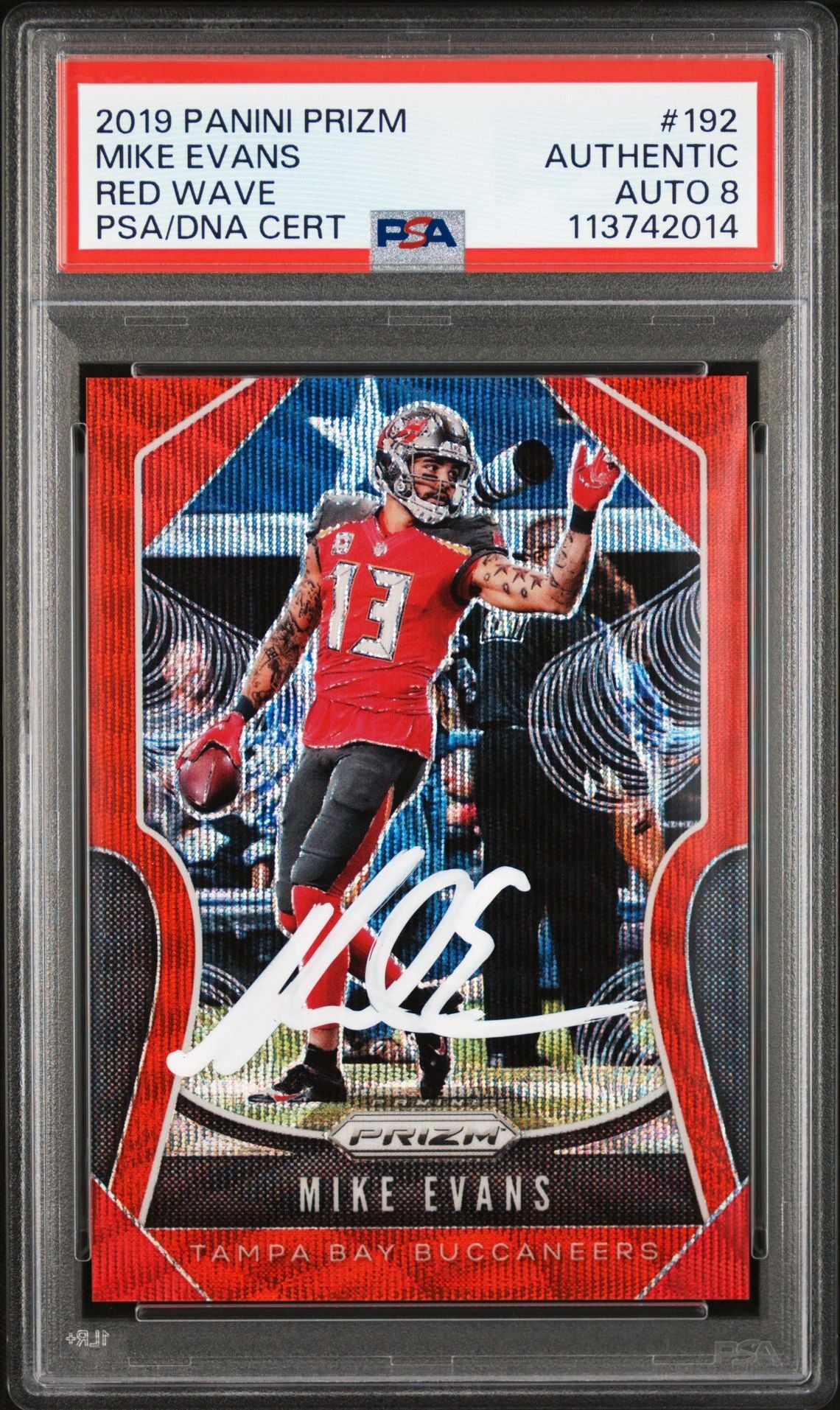 Mike Evans 2019 Panini Prizm Red Wave Signed Card #192 Auto Graded PSA 8 37/149-Powers Sports Memorabilia