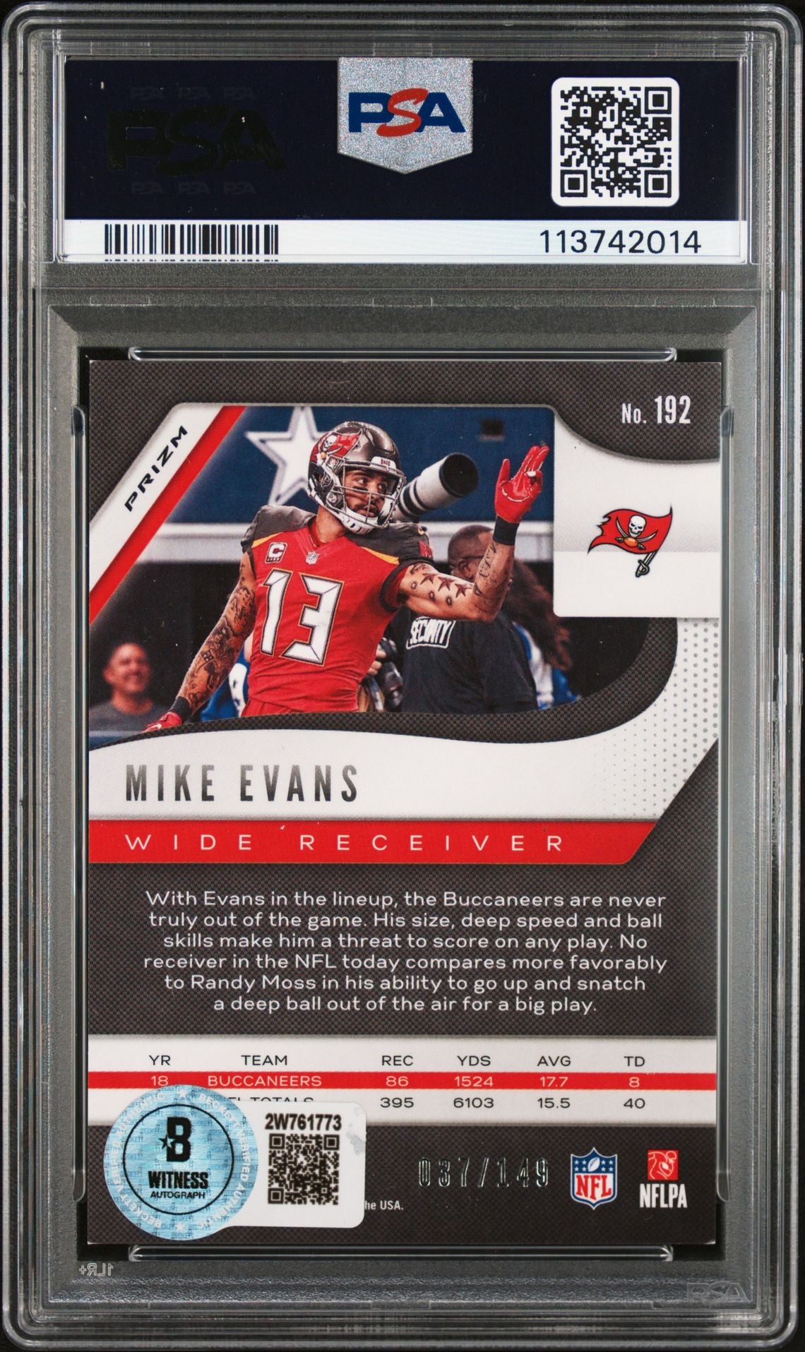Mike Evans 2019 Panini Prizm Red Wave Signed Card #192 Auto Graded PSA 8 37/149-Powers Sports Memorabilia