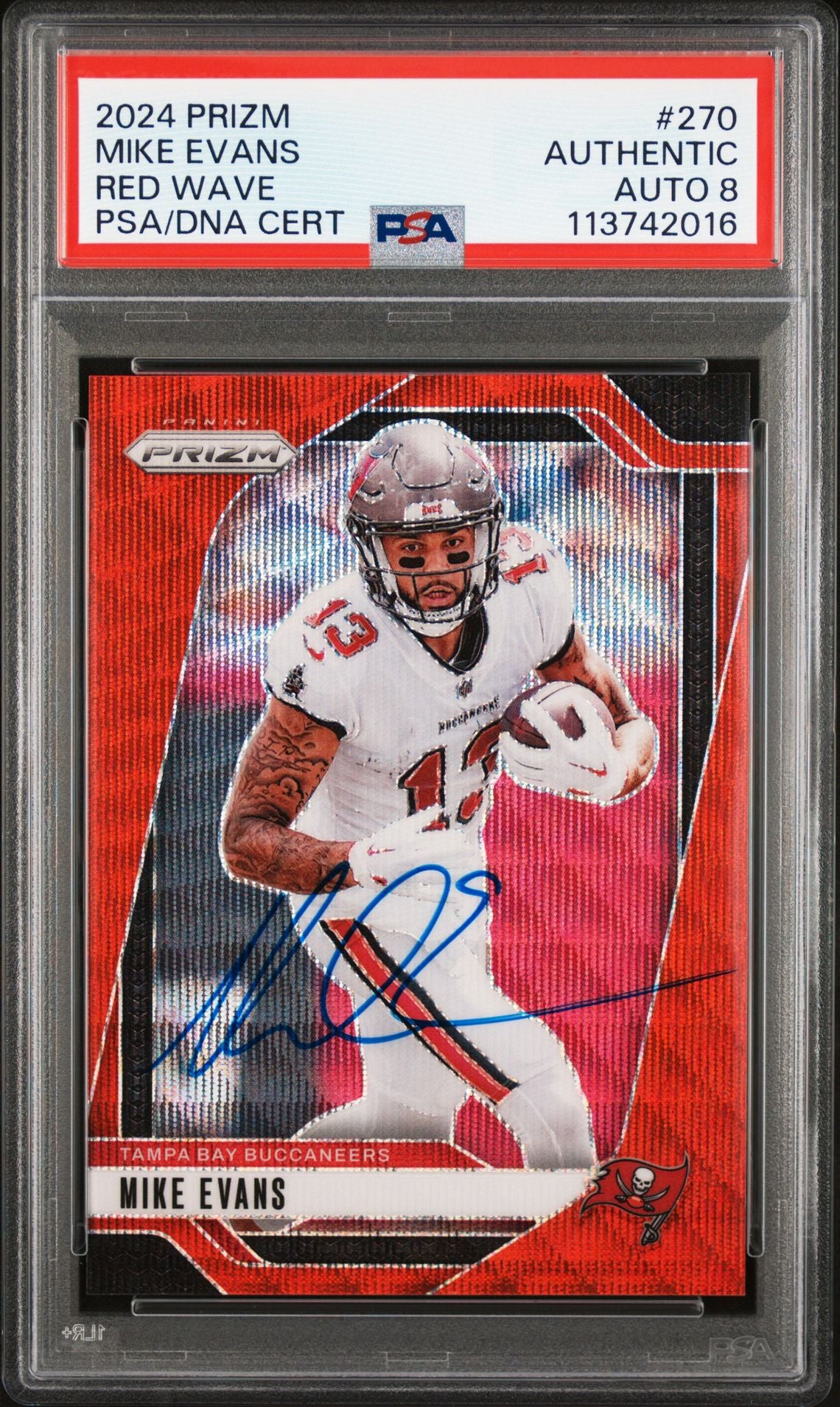 Mike Evans 2024 Panini Prizm Red Wave Signed Card #270 Auto Graded PSA 8 1/149-Powers Sports Memorabilia