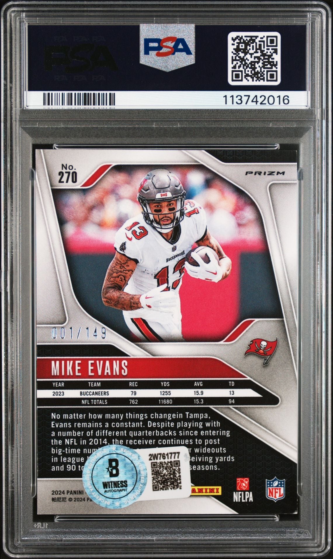 Mike Evans 2024 Panini Prizm Red Wave Signed Card #270 Auto Graded PSA 8 1/149-Powers Sports Memorabilia