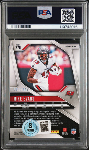 Mike Evans 2024 Panini Prizm Red Wave Signed Card #270 Auto Graded PSA 8 1/149-Powers Sports Memorabilia