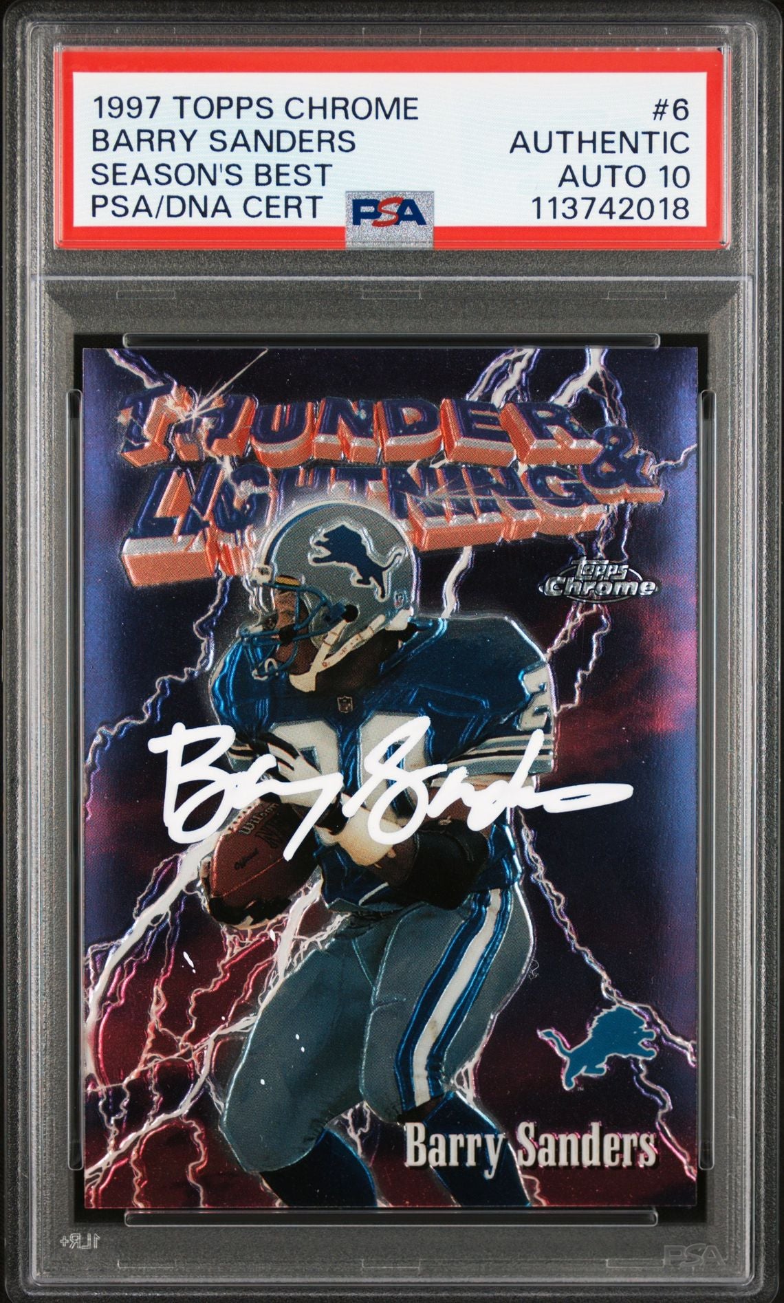 Barry Sanders 1997 Topps Chrome Seasons Best Signed Card #6 Auto PSA 10 13742018-Powers Sports Memorabilia