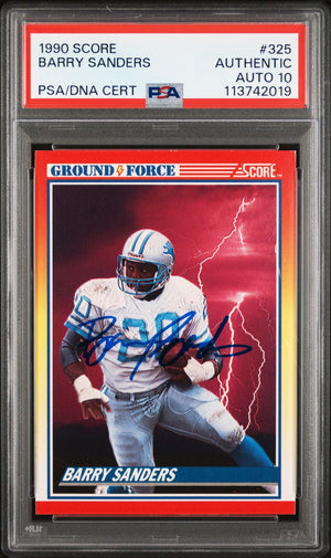 Barry Sanders 1990 Score Ground Force Signed Card #325 Auto Graded PSA 10 742019-Powers Sports Memorabilia