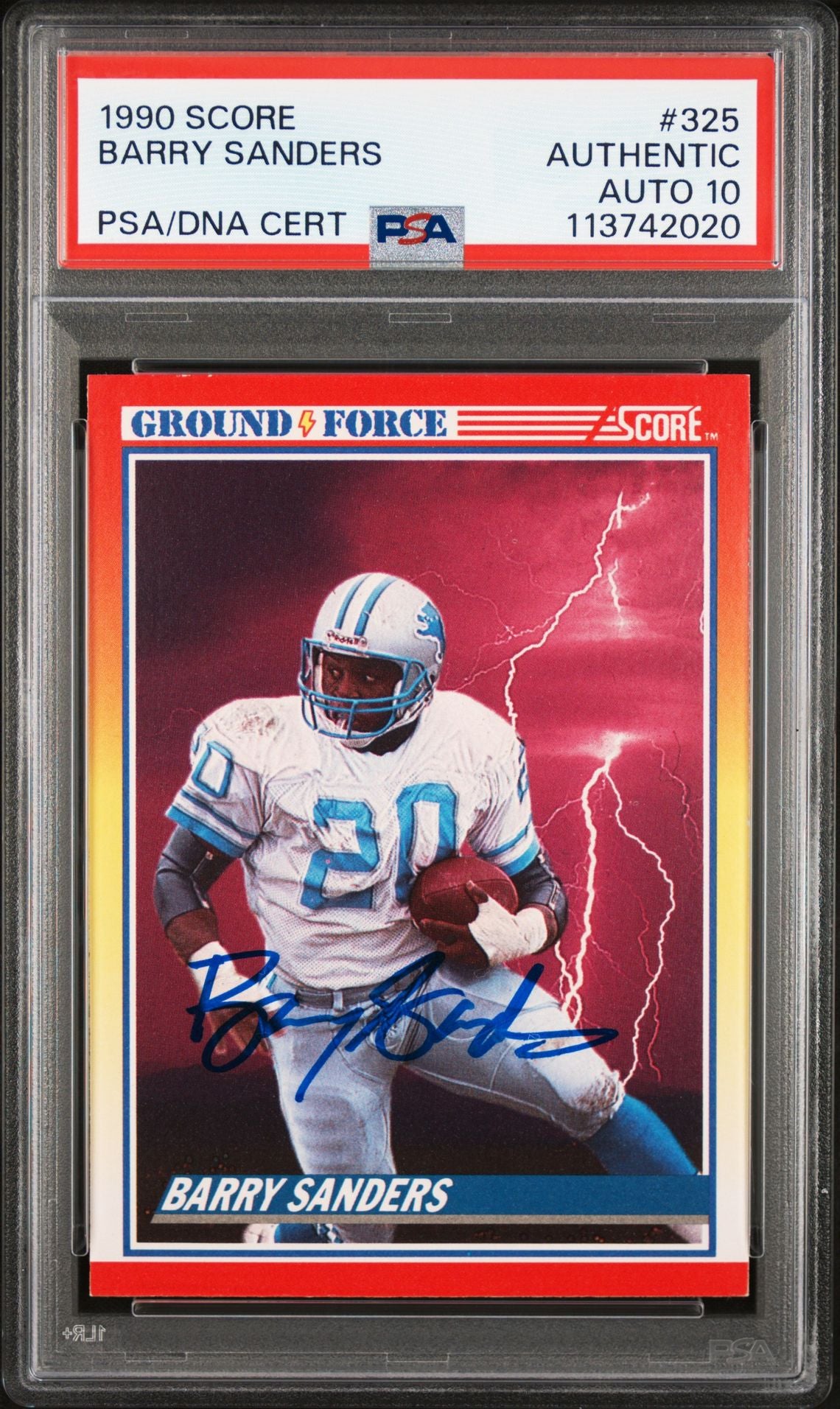 Barry Sanders 1990 Score Ground Force Signed Card #325 Auto Graded PSA 10 742020-Powers Sports Memorabilia
