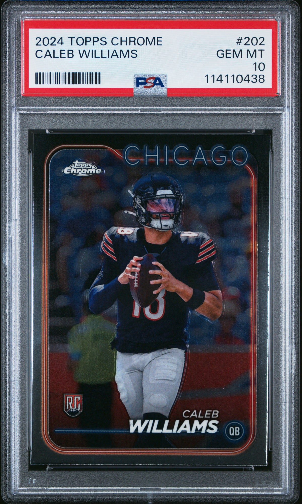 Caleb Williams 2024 Topps Chrome Football Rookie Card #202 Graded PSA 10 Cert # 114110438-Powers Sports Memorabilia