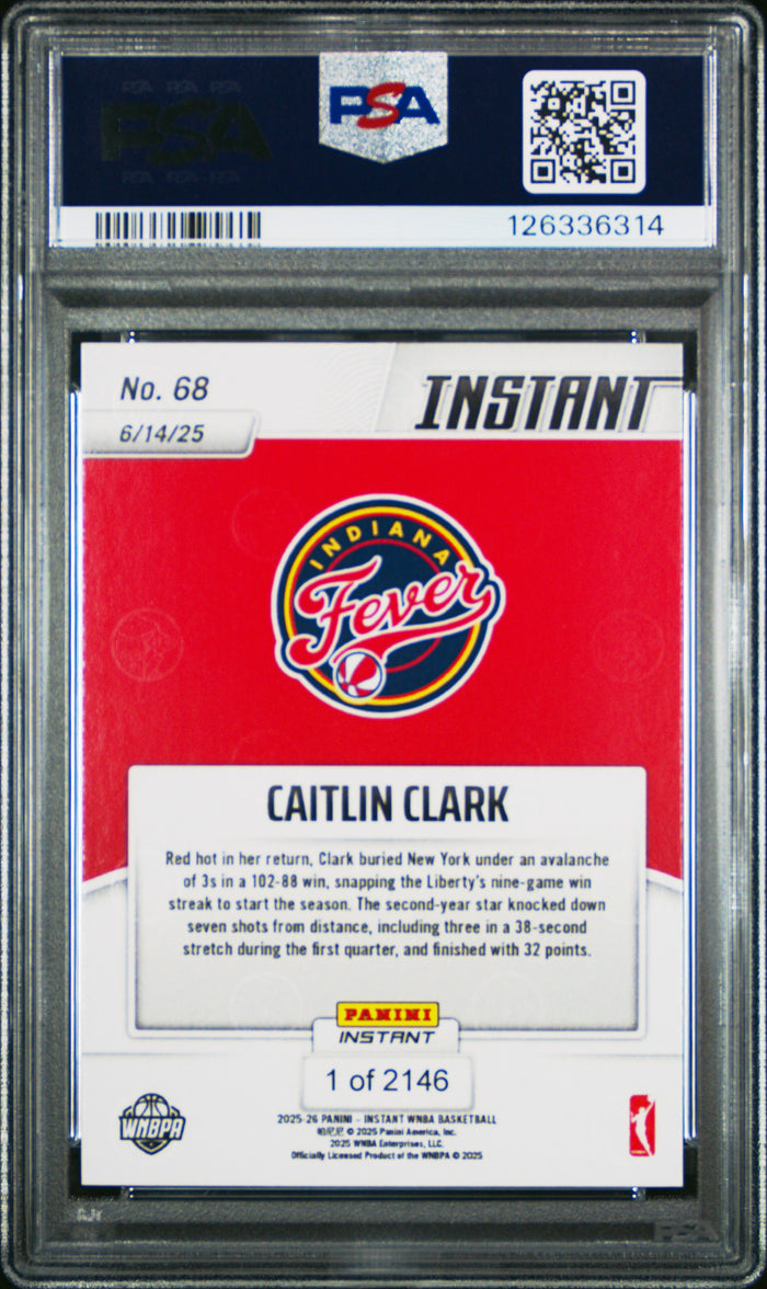 Caitlin Clark 2025 Panini Instant WNBA Fever Card #68 PSA 10-Powers Sports Memorabilia
