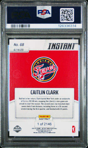 Caitlin Clark 2025 Panini Instant WNBA Fever Card #68 PSA 10