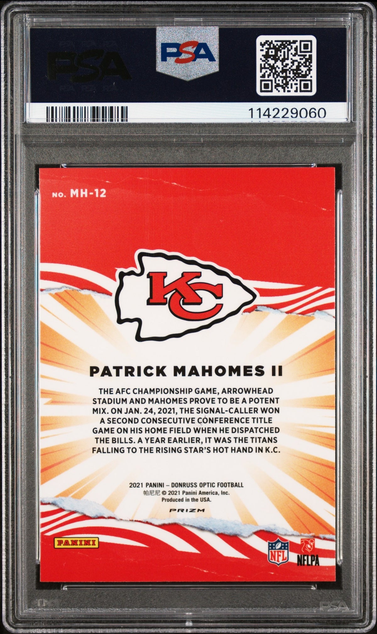 Patrick Mahomes II 2021 Donruss Optic My House! #MH12 Graded PSA 10 Cert #114229060