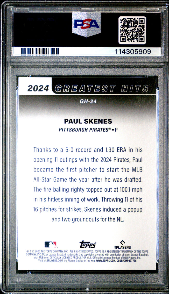 Paul Skenes 2025 Topps Greatest Hits Lowest ERA Baseball Card #GH24 Graded PSA 10 Cert #114305909-Powers Sports Memorabilia
