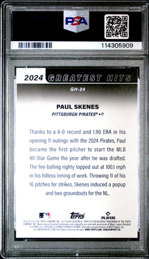 Paul Skenes 2025 Topps Greatest Hits Lowest ERA Baseball Card #GH24 Graded PSA 10 Cert #114305909-Powers Sports Memorabilia