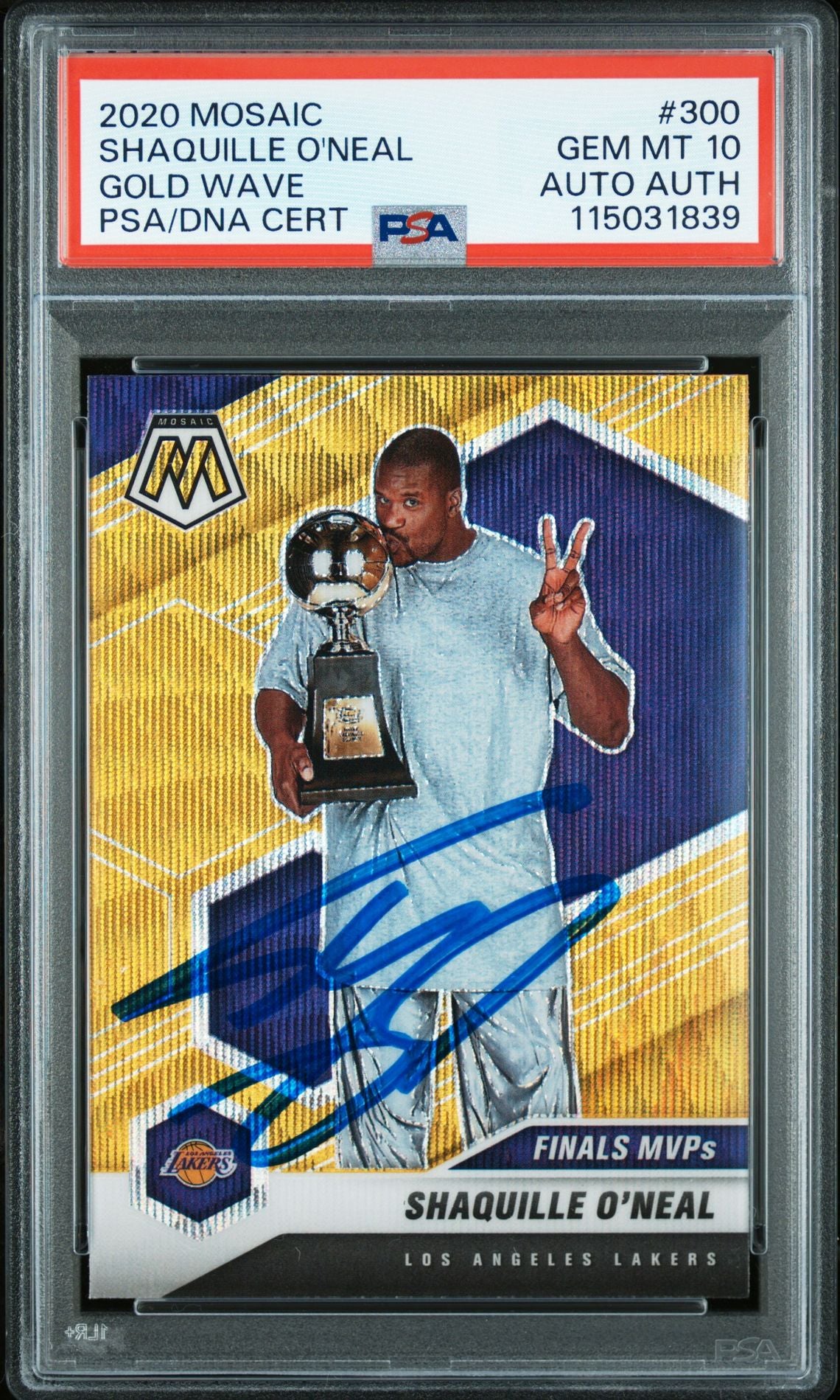 Shaquille O&#39;Neal 2020 Panini Mosaic Gold Wave Signed Basketball Card #300 Graded PSA 10 Auto 115031839-Powers Sports Memorabilia