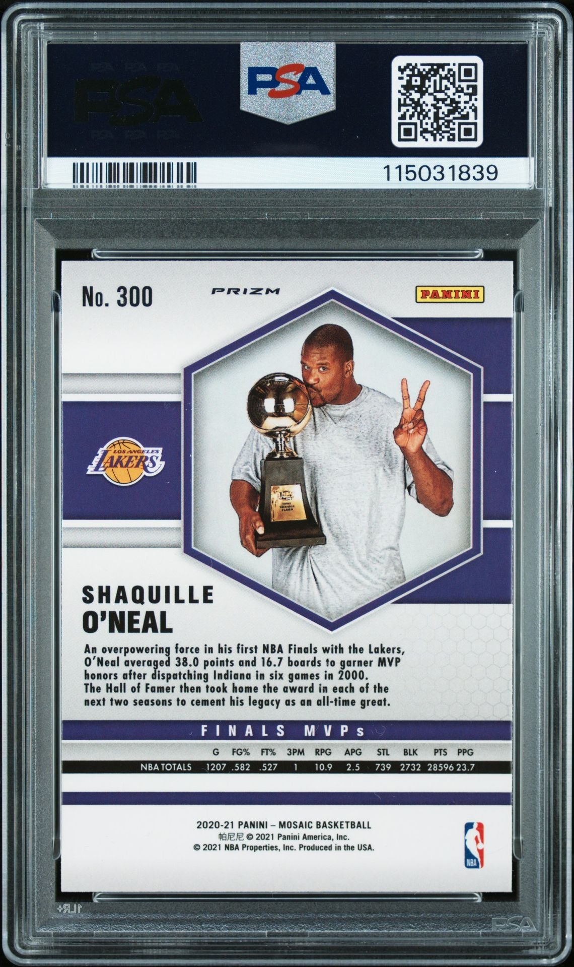Shaquille O&#39;Neal 2020 Panini Mosaic Gold Wave Signed Basketball Card #300 Graded PSA 10 Auto 115031839-Powers Sports Memorabilia