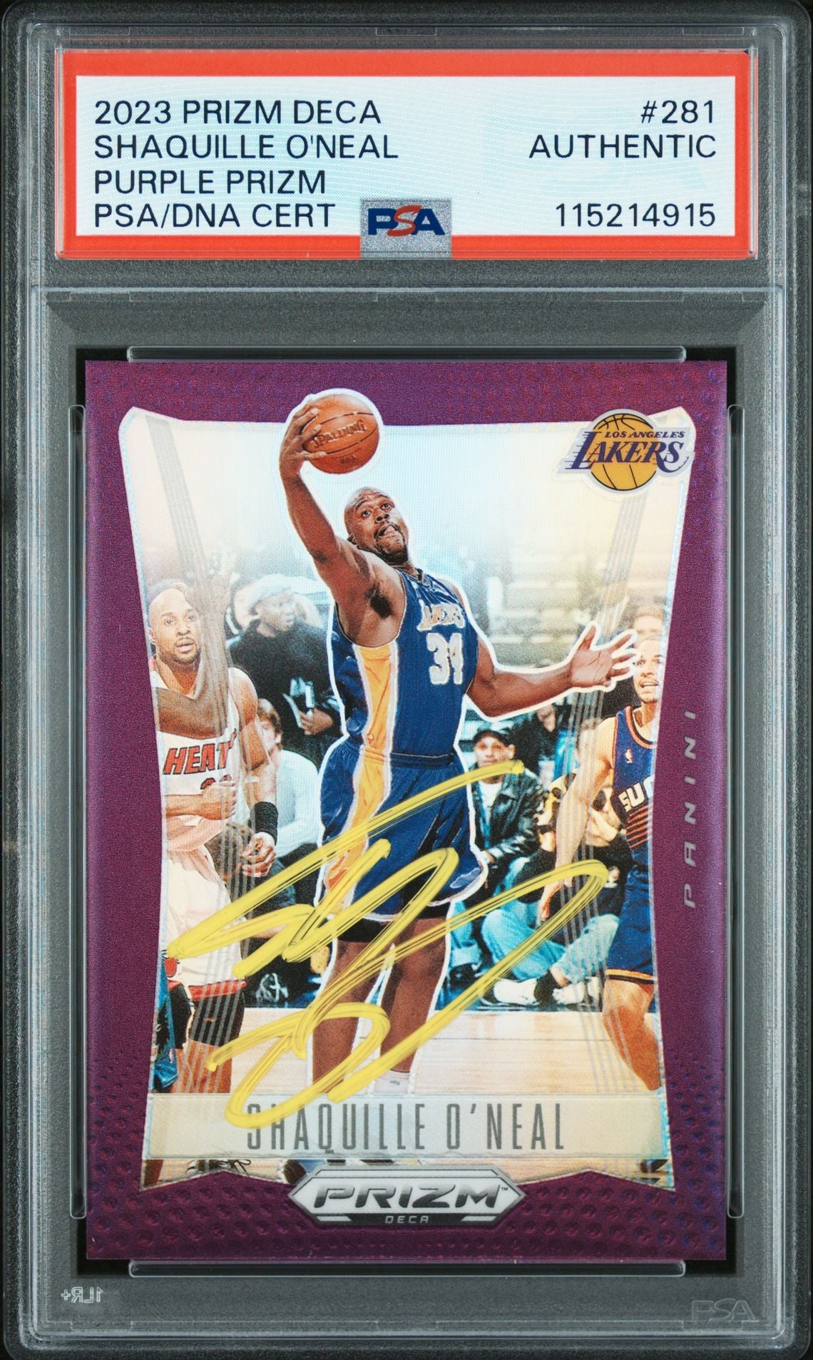 Shaquille O&#39;Neal 2023 Panini Prizm Deca Purple Signed Basketball Card #281 Auto PSA 115214915 33/99-Powers Sports Memorabilia