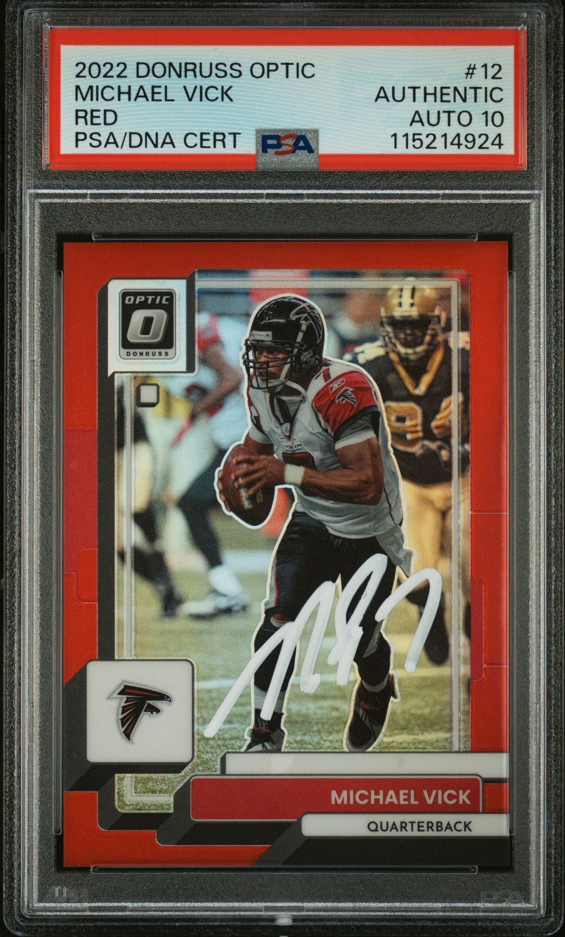 Michael Vick 2022 Panini Donruss Optic Red Signed Football Card #12 Auto Graded PSA 10 19/99 Cert # 115214924-Powers Sports Memorabilia