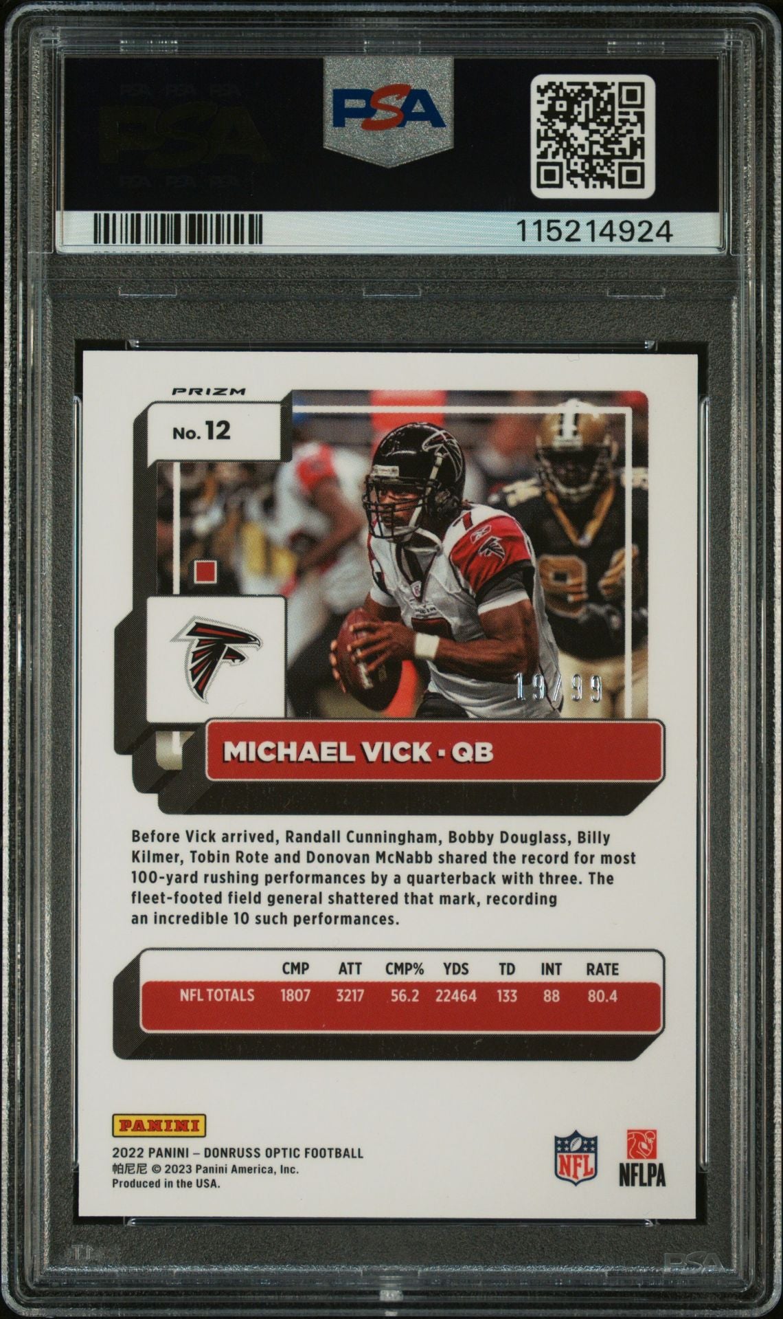 Michael Vick 2022 Panini Donruss Optic Red Signed Football Card #12 Auto Graded PSA 10 19/99 Cert # 115214924-Powers Sports Memorabilia