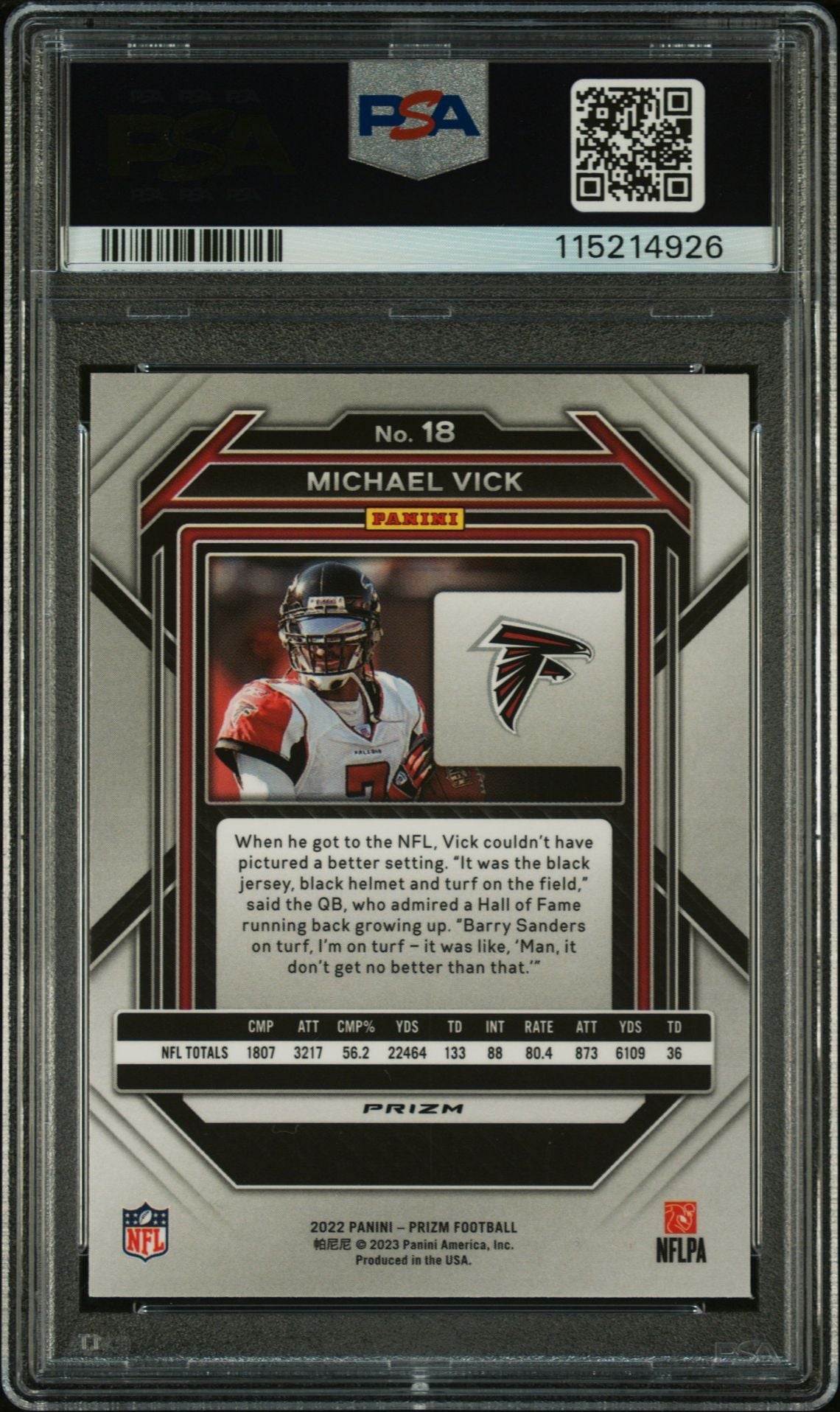 Michael Vick 2022 Panini Prizm Red Signed Football Card #18 Auto Graded PSA 9 Cert # 115214926-Powers Sports Memorabilia