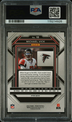 Michael Vick 2022 Panini Prizm Red Signed Football Card #18 Auto Graded PSA 9 Cert # 115214926-Powers Sports Memorabilia