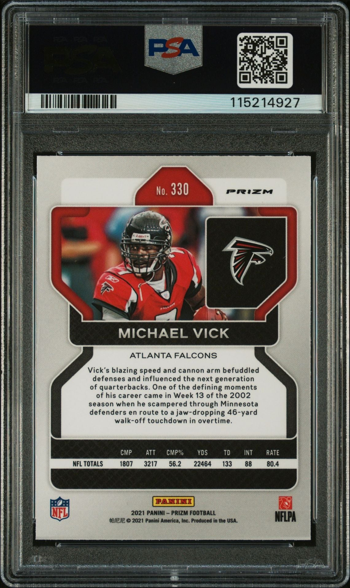 Michael Vick 2021 Panini Prizm Red Signed Football Card #330 Auto Graded PSA 10 Cert # 115214927-Powers Sports Memorabilia