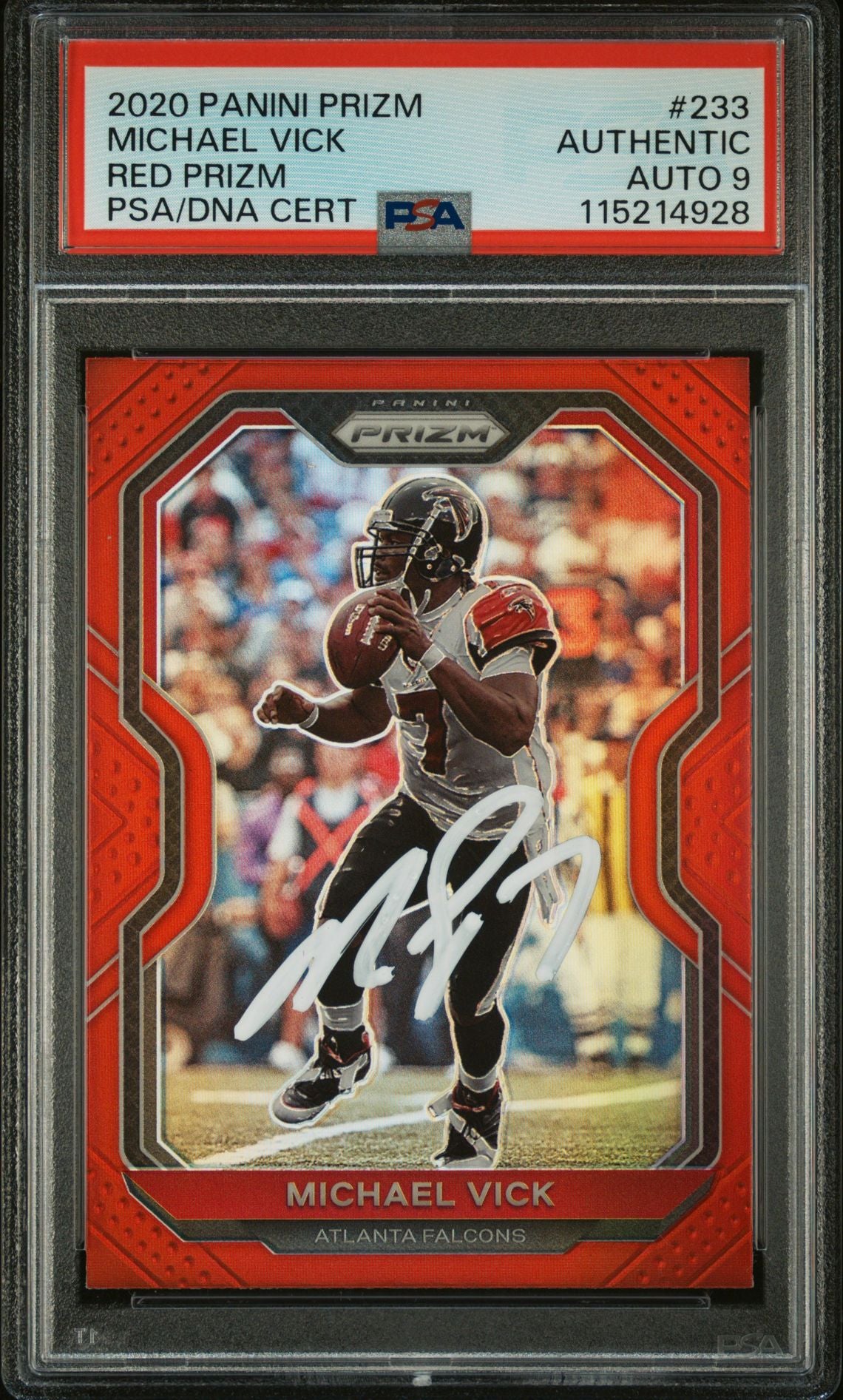 Michael Vick 2020 Panini Prizm Red Signed Football Card #233 Auto Graded PSA 9 Cert # 115214928-Powers Sports Memorabilia