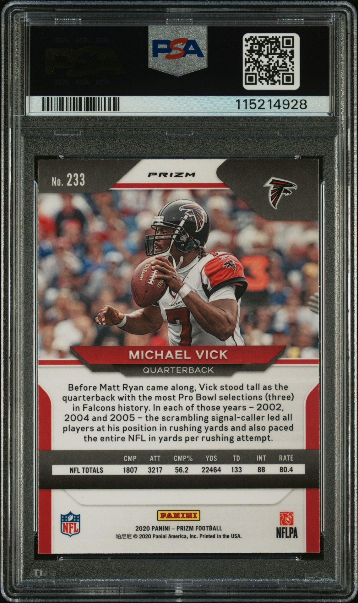 Michael Vick 2020 Panini Prizm Red Signed Football Card #233 Auto Graded PSA 9 Cert # 115214928