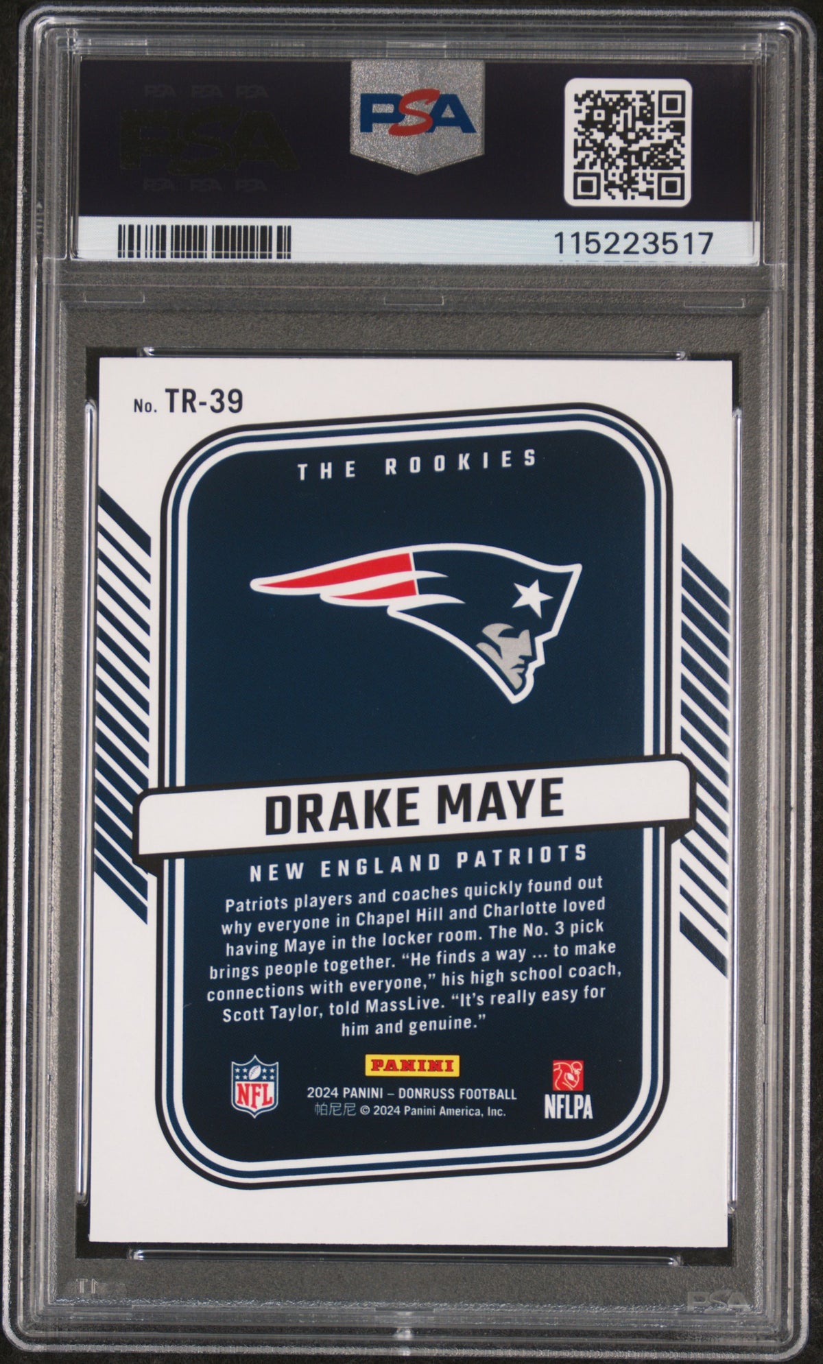 Drake Maye 2024 Donruss The Rookies Football Rookie Card #TR39 Graded PSA 8 Cert #115223517-Powers Sports Memorabilia