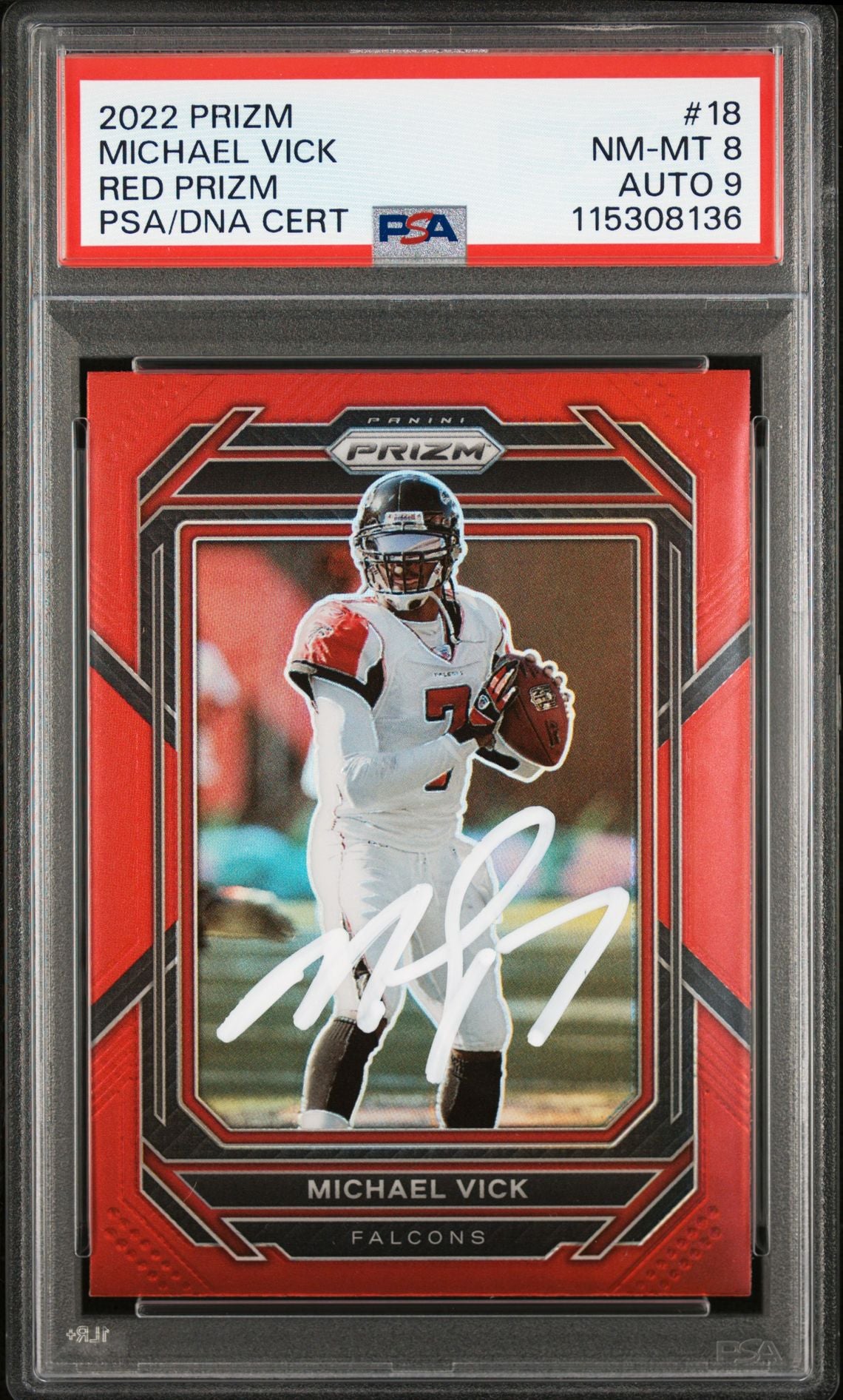 Michael Vick 2022 Panini Prizm Red Signed Football Card #18 Graded PSA 8 Auto 9-Powers Sports Memorabilia