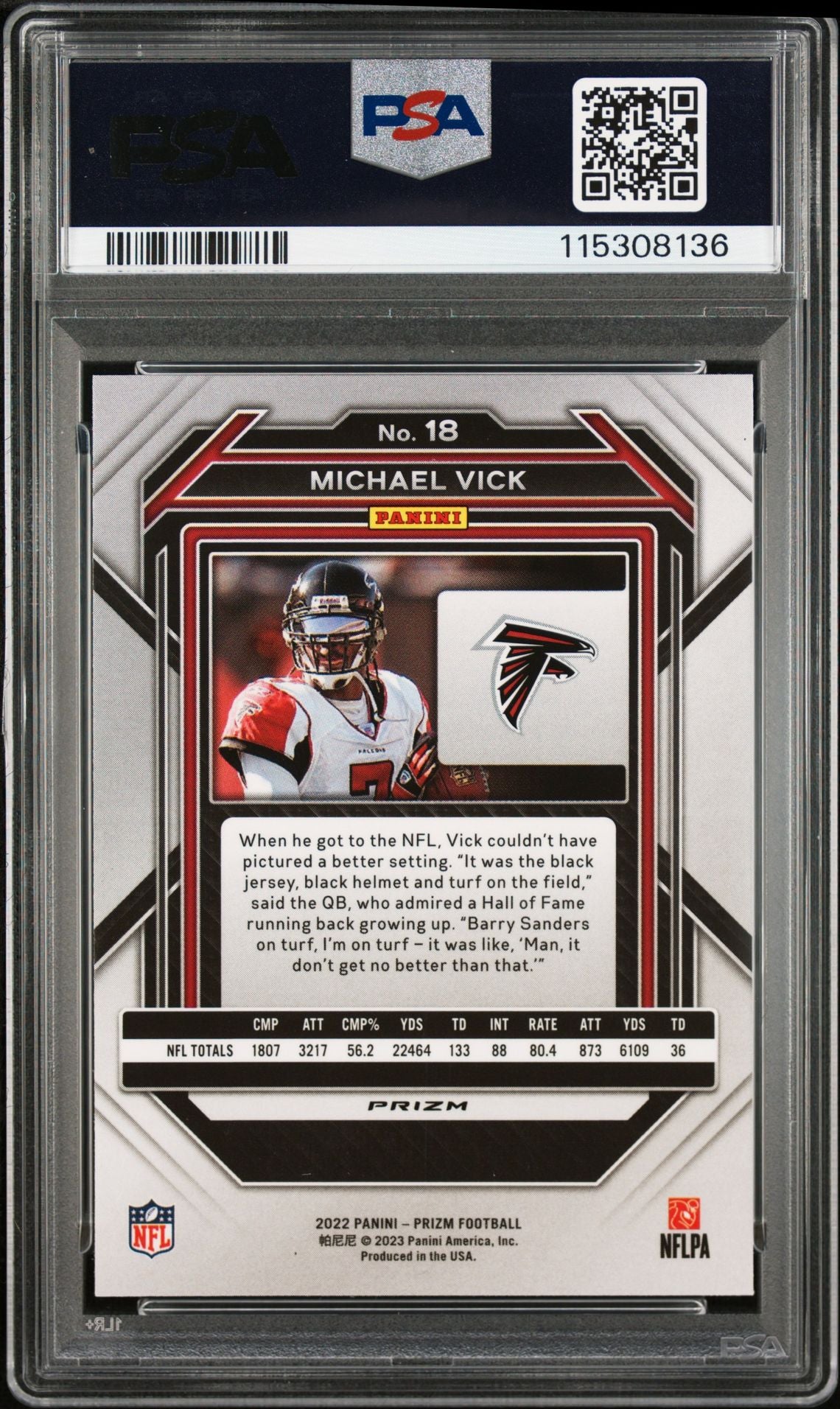 Michael Vick 2022 Panini Prizm Red Signed Football Card #18 Graded PSA 8 Auto 9-Powers Sports Memorabilia