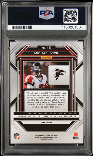 Michael Vick 2022 Panini Prizm Red Signed Football Card #18 Graded PSA 8 Auto 9-Powers Sports Memorabilia