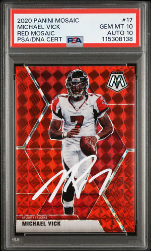Michael Vick 2020 Panini Mosaic Red Signed Card #17 Graded PSA 10 Auto 10-Powers Sports Memorabilia
