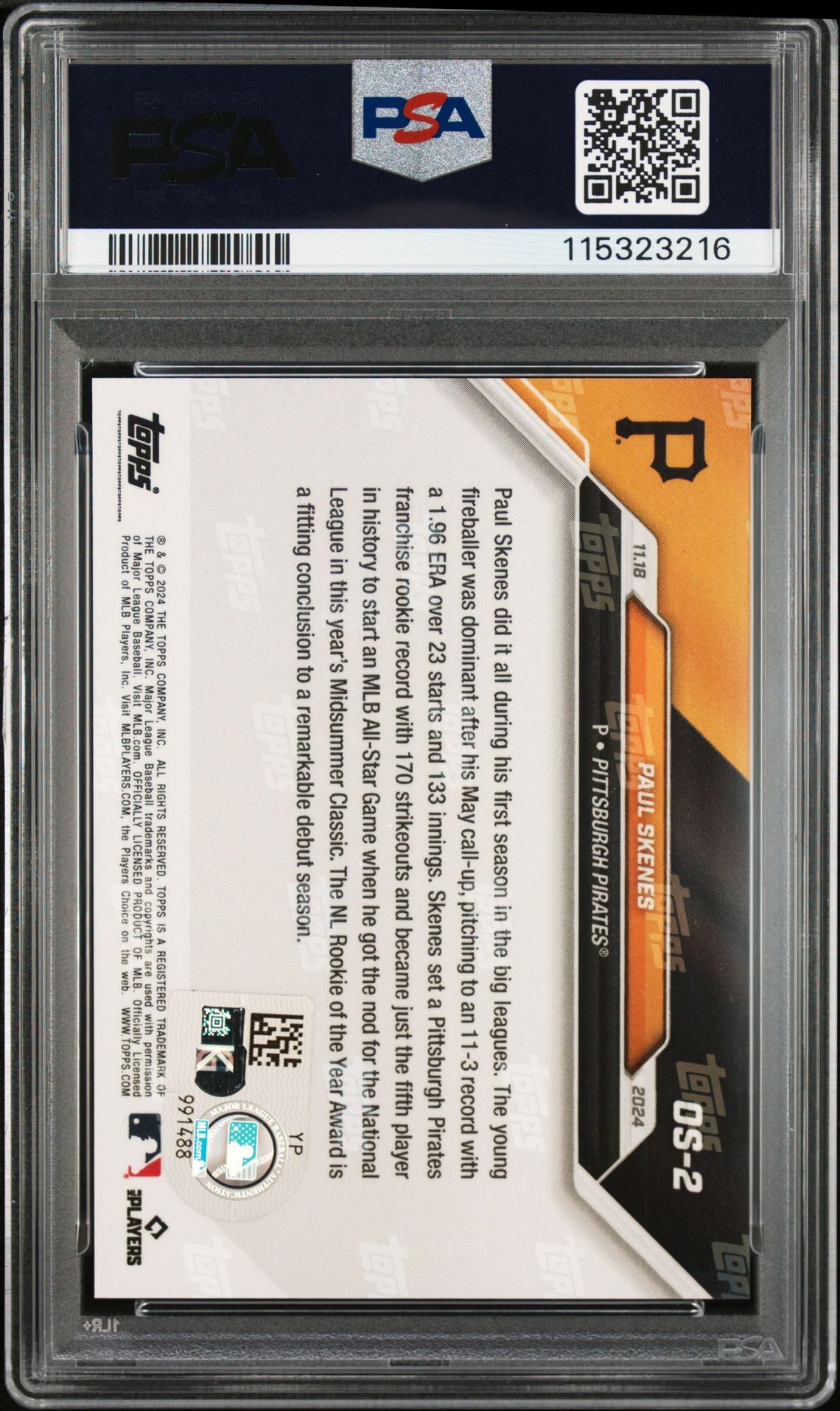 Paul Skenes 2024 Topps Now Signed Rookie of the Year Card #OS2 Auto PSA 15323216