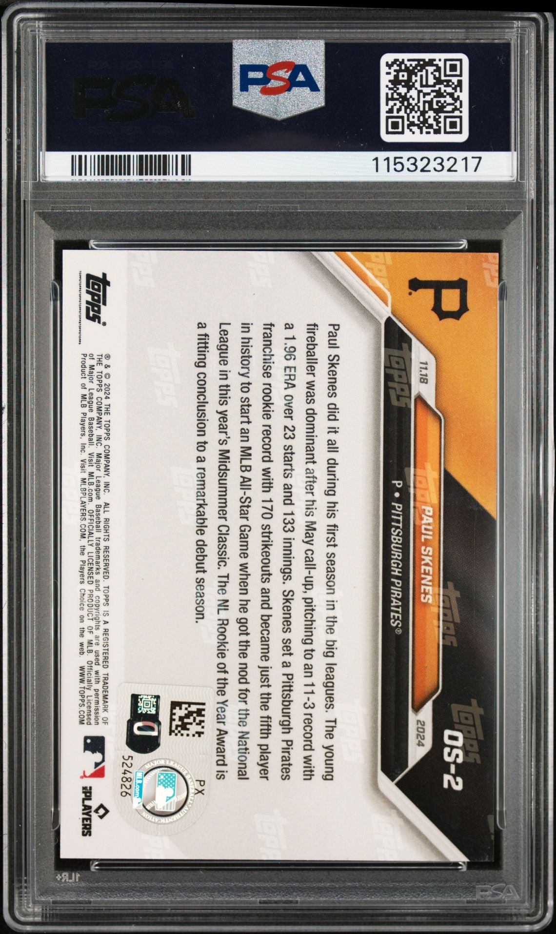 Paul Skenes 2024 Topps Now Signed Rookie of the Year Card #OS2 Auto PSA 15323217-Powers Sports Memorabilia